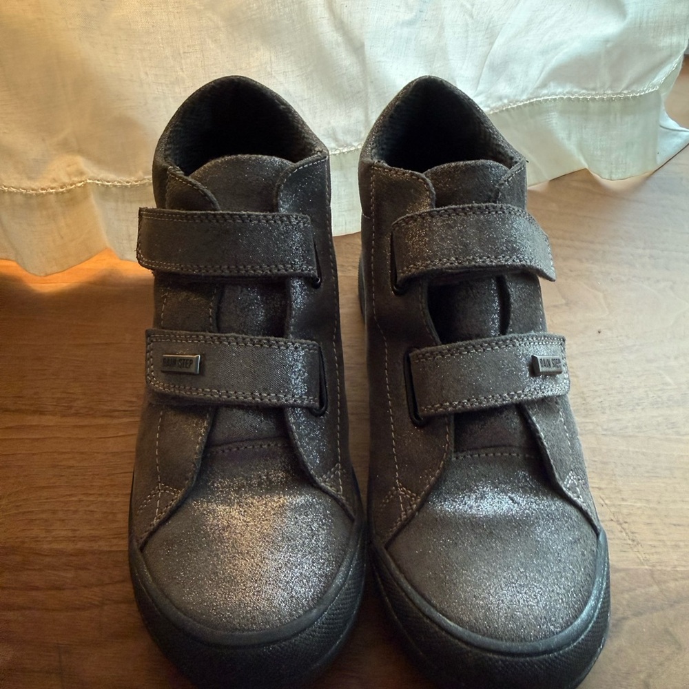 Kids Glitter Dark Grey Velcro Waterproof Boots